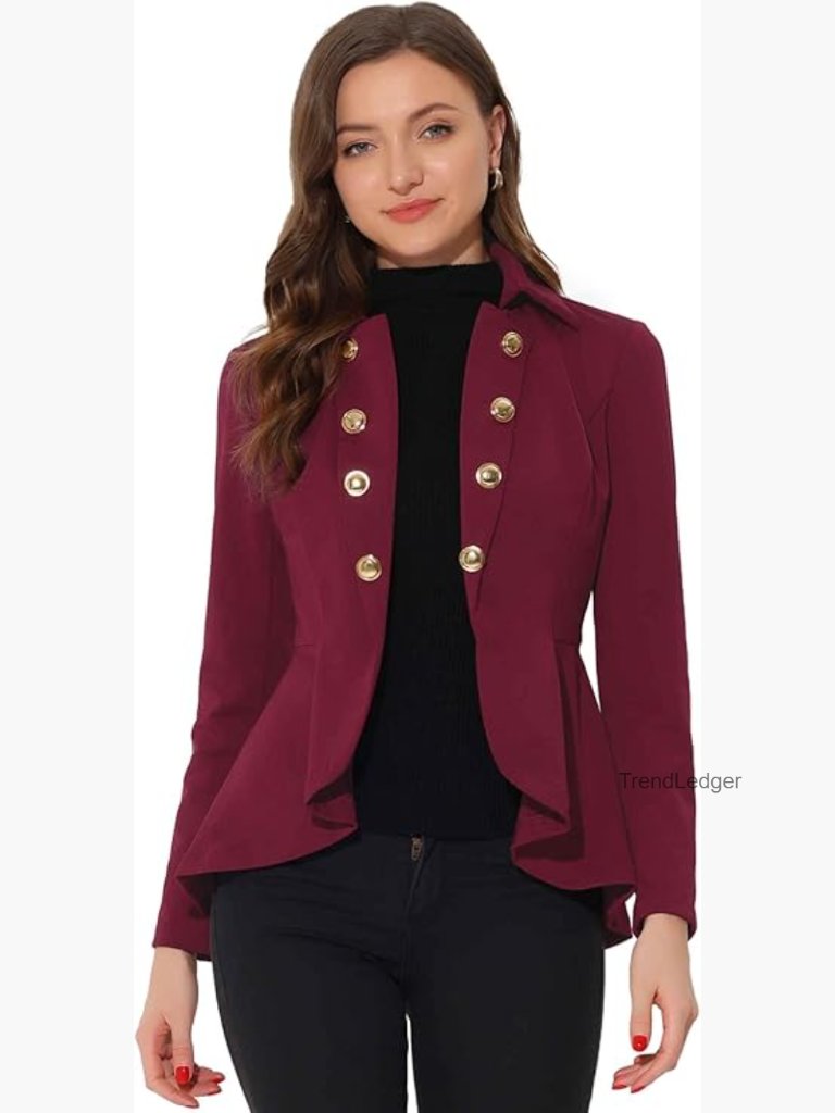 Steampunk High Low Hem Peplum Blazer Open Front Long Sleeve Work Jacket